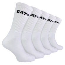 (12-14, White) CAT - Mens 5 Pack Durable Cotton Performance Work Socks