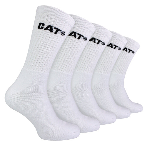 CAT (12-14, White) CAT - Mens 5 Pack Durable Cotton Performance Work Socks