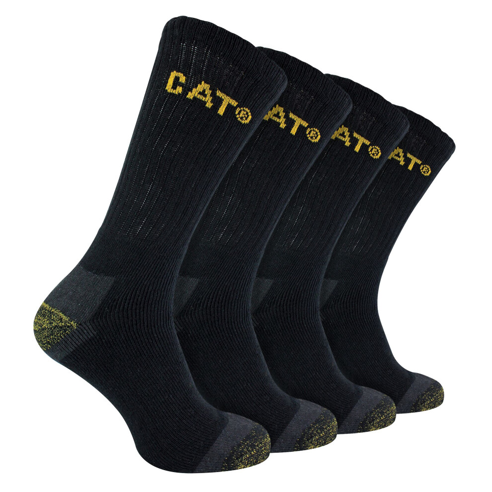(6-9 UK, Black) CAT - Mens 4 Pack Premium Cotton Work Socks