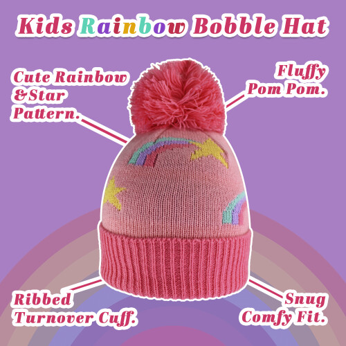 Sock Snob - Warme Wintermütze für Mädchen in Regenbogenfarben mit Bommel 2