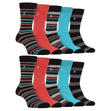 (39-45, Schwarz / Koralle) Farah - 10 Paar Multipack Socken Aus Hellem Bambus Für Herren