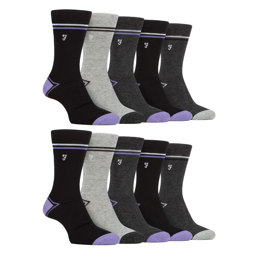 Farah (6-11, Black / Purple) - Mens 10 Pair Multi-Pack Bright Bamboo Socks Black,Purple