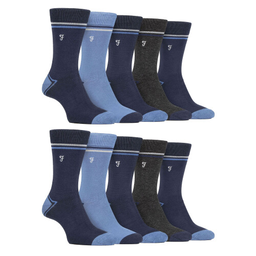 Farah (6-11, Navy / Blue) Farah - Mens 10 Pair Multi-Pack Bright Bamboo Socks