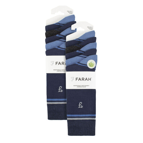 Farah (6-11, Navy / Blue) Farah - Mens 10 Pair Multi-Pack Bright Bamboo Socks 1
