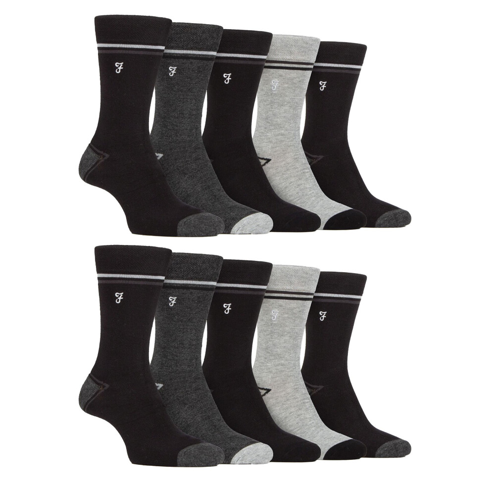 Farah (6-11, / Charcoal) - Mens 10 Pair Multi-Pack Bright Bamboo Socks Black