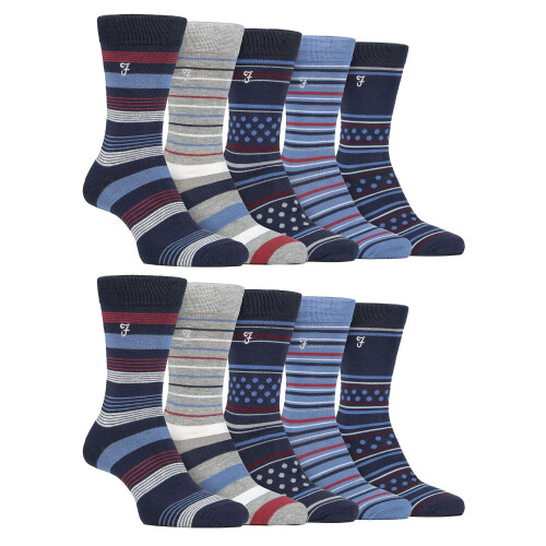 Farah (6-11, Blue / Navy) Farah - Mens 10 Pair Multi-Pack Bright Bamboo Socks