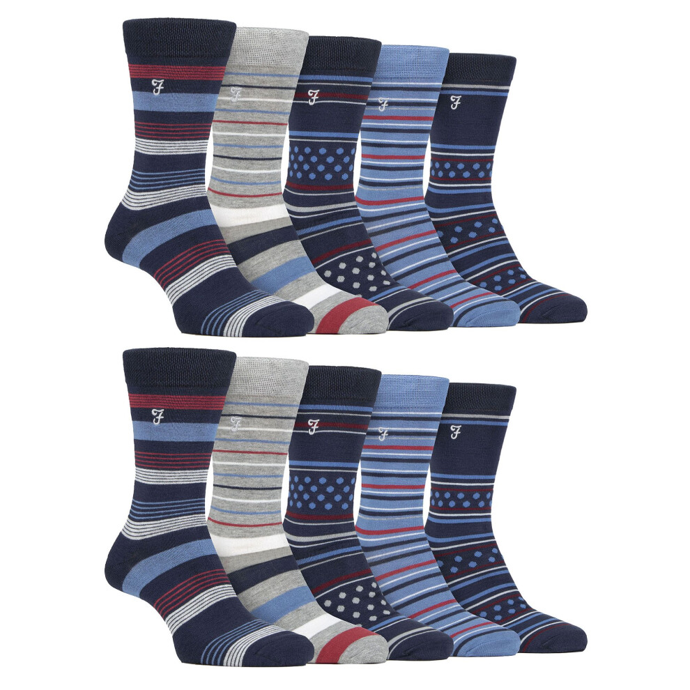 Farah (6-11, / Navy) - Mens 10 Pair Multi-Pack Bright Bamboo Socks Blue
