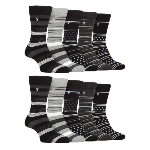 Farah (6-11, Charcoal / Black) Farah - Mens 10 Pair Multi-Pack Bright Bamboo Socks
