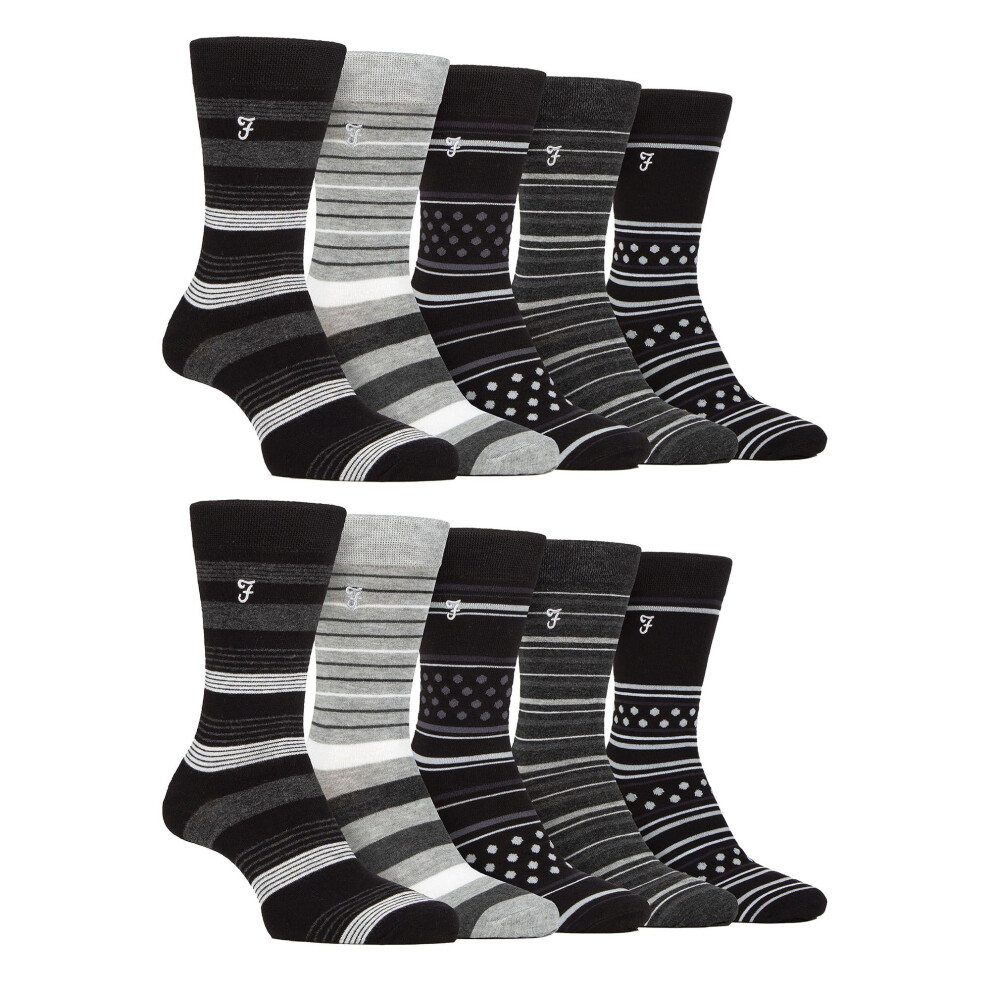 Farah (6-11, Charcoal / ) - Mens 10 Pair Multi-Pack Bright Bamboo Socks Black