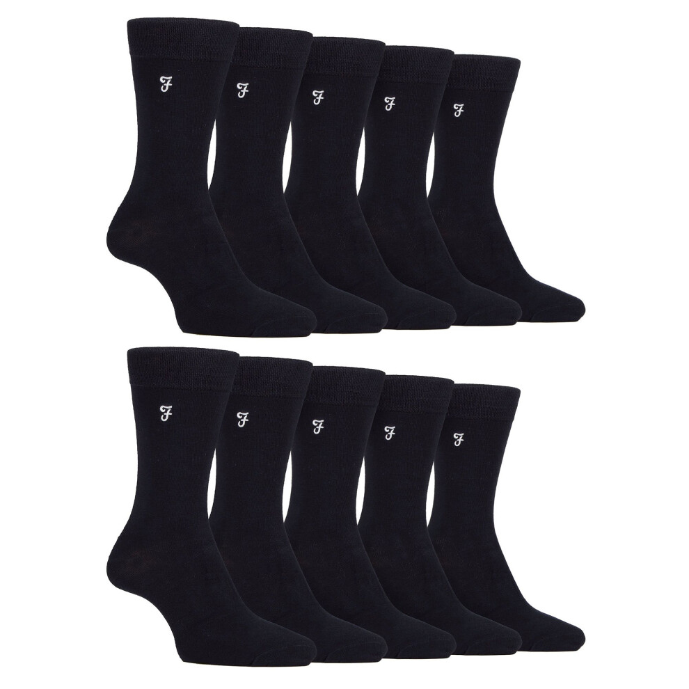 Farah (6-11, ) - Mens 10 Pair Multi-Pack Bright Bamboo Socks Black