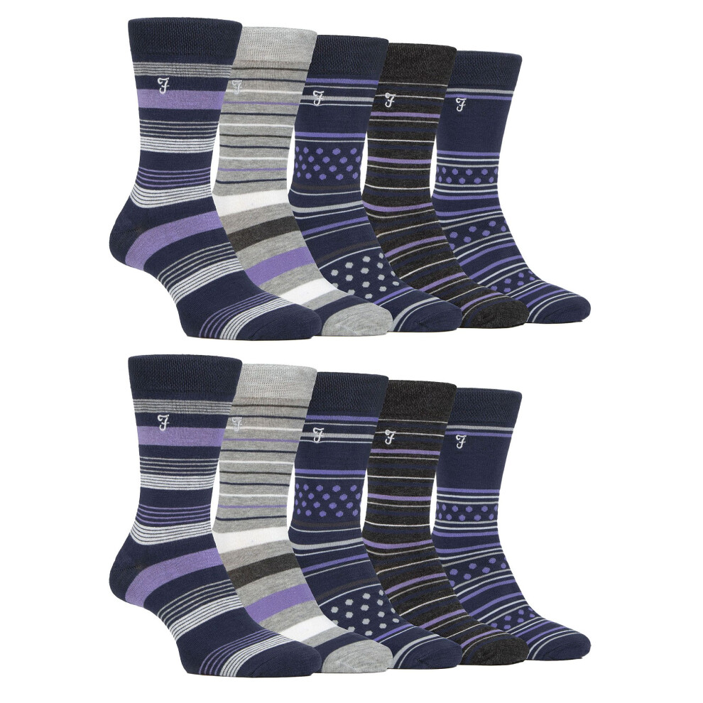 Farah (6-11, Navy / Purple) - Mens 10 Pair Multi-Pack Bright Bamboo Socks Blue,Purple