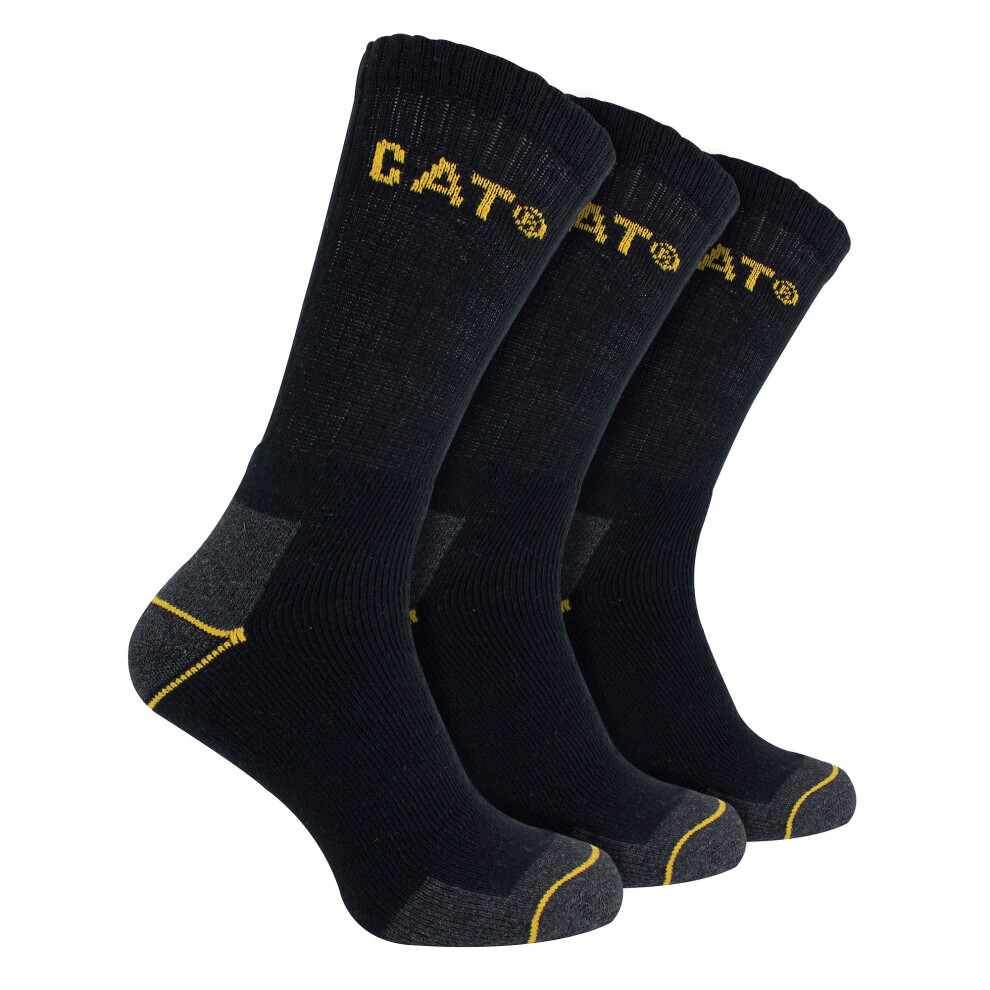 (3-5 UK, Black) CAT - Mens 3 Pack Real Work Cotton Socks