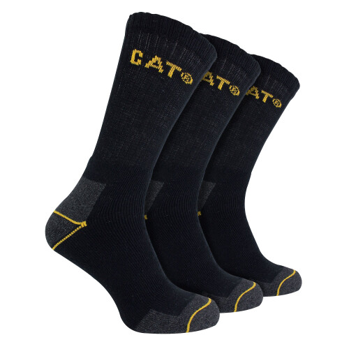 CAT (11-14, Black) CAT - Mens 3 Pack Real Work Cotton Socks