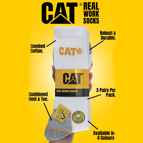 CAT (11-14, White) CAT - Mens 3 Pack Real Work Cotton Socks 2