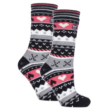 (04-Aug, Schwarz / Koralle) Heat Holders - 2er-Pack wärmende Damensocken