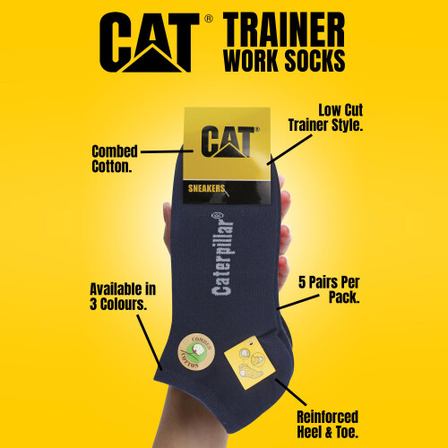 CAT (6-9, White) CAT - Mens 5 Pack Cotton Rich Trainer Work Socks 2