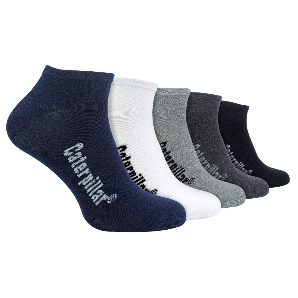 (12-14 UK, Assorted) CAT - Mens 5 Pack Cotton Rich Trainer Work Socks