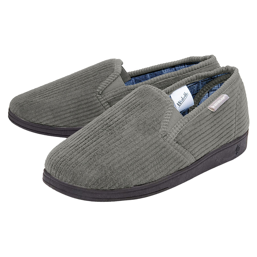Dunlop (9, Charcoal) - Mens Tartan Lined Slippers With Memory Foam