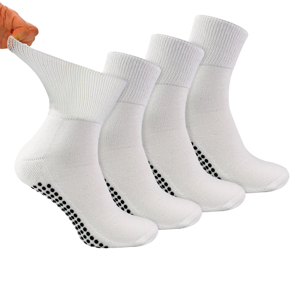 (9-11 UK, White) Dr.Socks - 4 Pack Short Bamboo Diabetic Socks With Grips for Men and Women