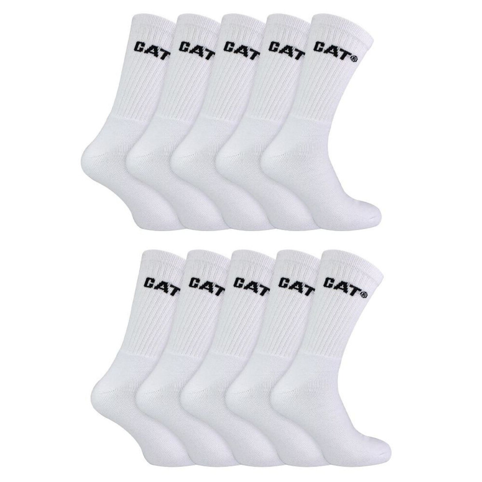 Cat (6-9, White) Caterpillar - 10 Pairs Unisex Performance Work Durable Cotton Socks