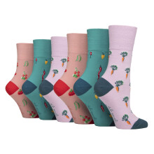 (04-Aug, Gemüse) Gentle Grip - Gentle Grip - 6 Paar Damen Diabetiker Socken Mit Muster Ohne Gummi