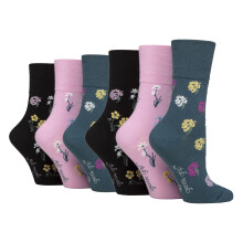 (04-Aug, Gemischte Blumen) Gentle Grip - Gentle Grip - 6 Paar Damen Diabetiker Socken Mit Muster Ohne Gummi