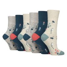 (04-Aug, Blumenkontrast) Gentle Grip - Gentle Grip - 6 Paar Damen Diabetiker Socken Mit Muster Ohne Gummi