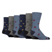 (06-Nov, Käfer) Gentle Grip - 6 Paar neuartig gemusterte Herrensocken mit hohem Baumwollanteil