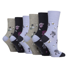 (04-Aug, Blumig / Insekt) Gentle Grip - Gentle Grip - 6 Paar Damen Diabetiker Socken Mit Muster Ohne Gummi