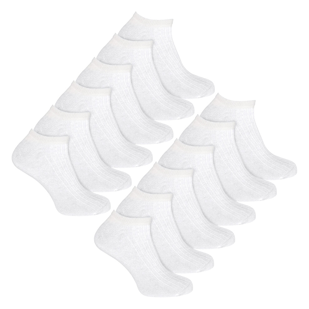 (4-8 UK, White) Sock Snob - 12 Pack Womens 100% Cotton Trainer Socks