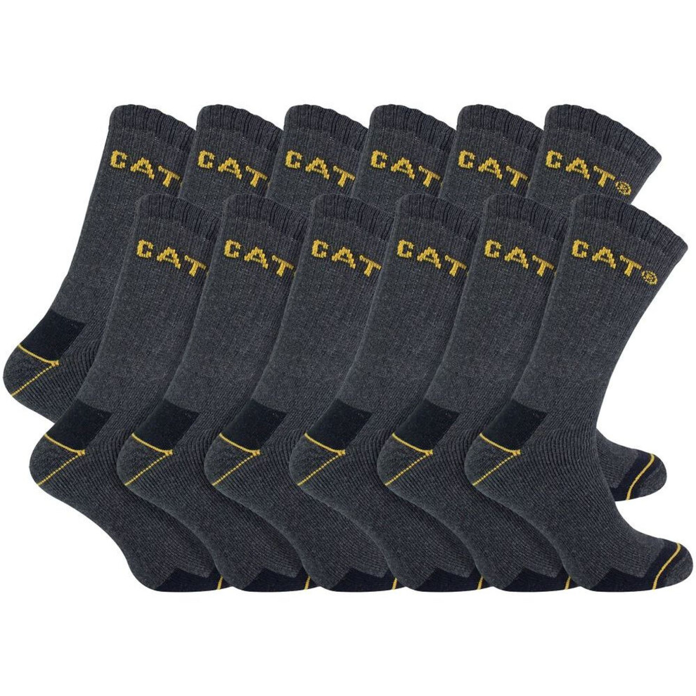 (3-5 UK, Charcoal) Caterpillar - 12 Pack Unisex Heavy Duty Work Socks for Steel Toe Boots