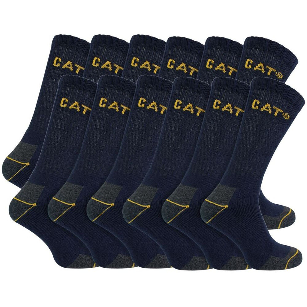 (11-14 UK, Black) Caterpillar - 12 Pack Unisex Heavy Duty Work Socks for Steel Toe Boots