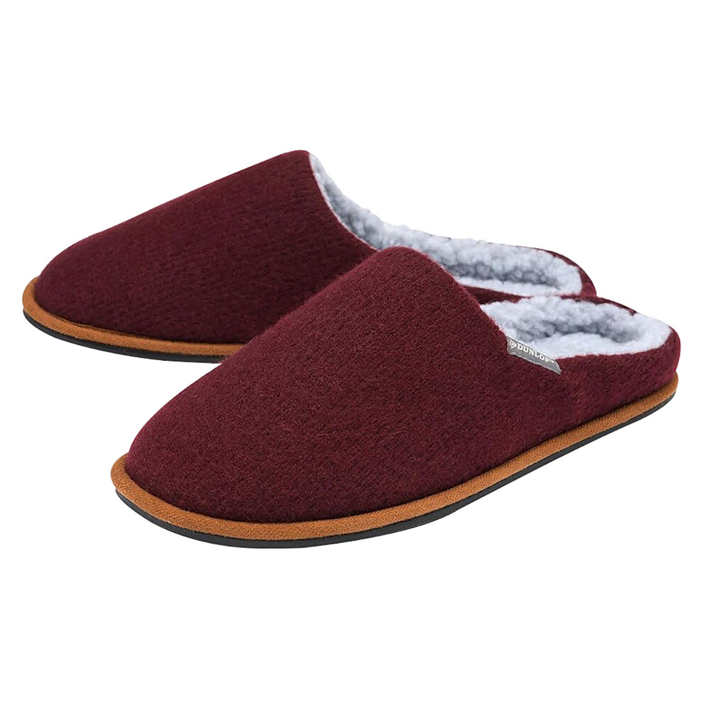 Dunlop (10, Burgundy) - Mens Plush Lined Mule Slippers With Memory Foam