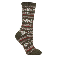 (37-42, Oliven-Fairisle) Heat Holders - Gemusterte Thermal Lite-Socken für Damen