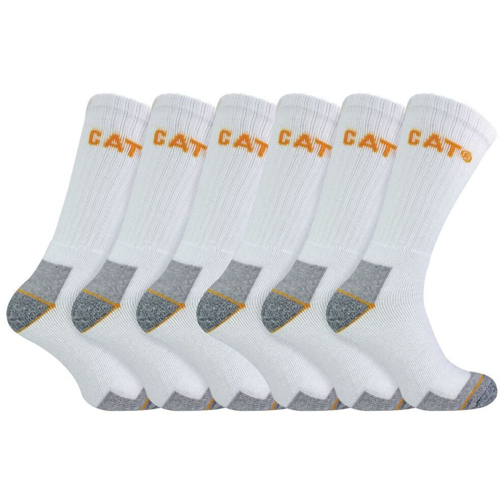 (6-11 UK, White) Caterpillar - 6 Pack Unisex Heavy Duty Work Socks for Steel Toe Boots