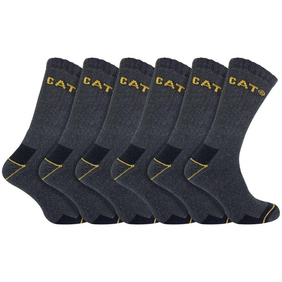 Cat (3-5, Charcoal) Caterpillar - 6 Pack Unisex Heavy Duty Work Socks For Steel Toe Boots
