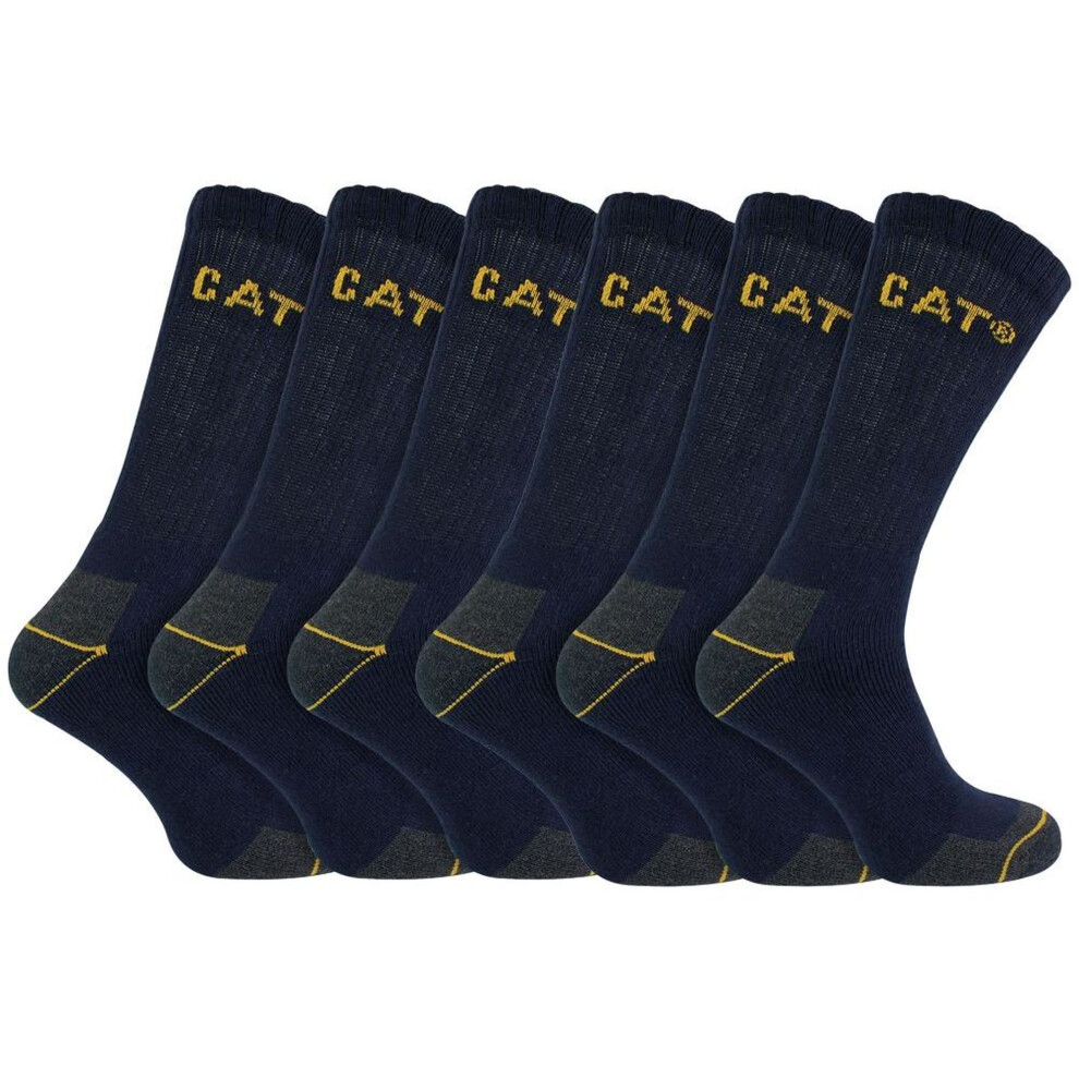 Cat (6-11, Navy) Caterpillar - 6 Pack Unisex Heavy Duty Work Socks For Steel Toe Boots