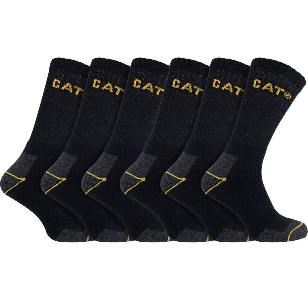 (11-14 UK, Black) Caterpillar - 6 Pack Unisex Heavy Duty Work Socks for Steel Toe Boots