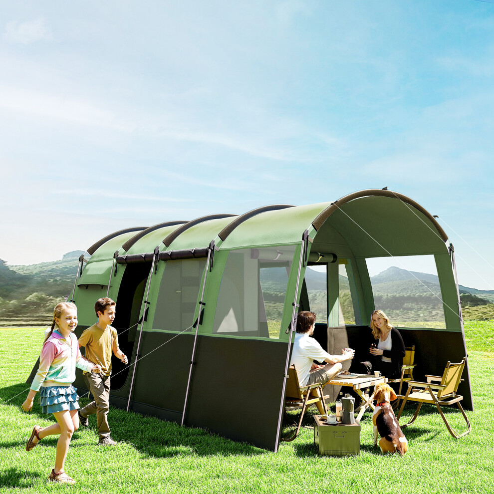 Outsunny 8-Person Camping Tent Tunnel Design with 4 Large Windows Green