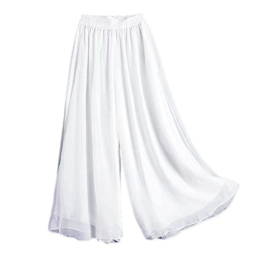 (white, M) 1pc Thin Pants Trousers Chiffon Pants Wide Leg Pants Polyester Women Flowy Swing Breathable Loose