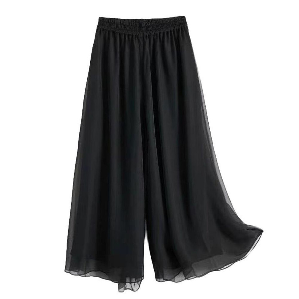 (black, XL) 1PC Thin Pants Trousers Chiffon Pants Wide Leg Pants Polyester Women Flowy Swing Breathable Loose