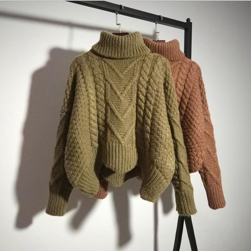 (One Size, khaki) Women Sweaters Warm Turtleneck Pullover Twist Pull Jumpers Autumn 2020 Knitted Sweaters Thick Warm Christmas