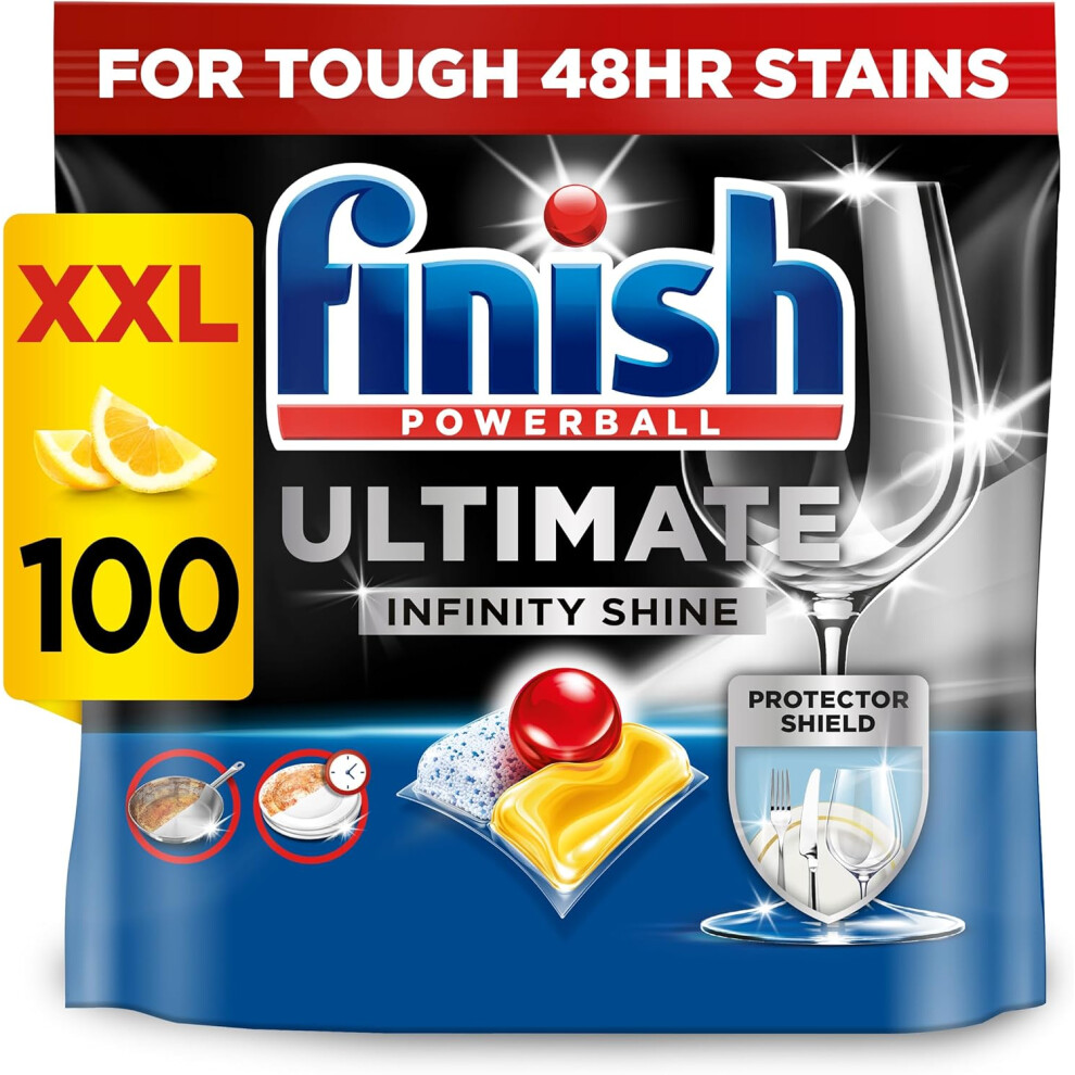 Finish Ultimate Infinity Shine Dishwasher Tablets Bulk | Scent : Lemon | Size: 100 Dishwasher Tabs |Ultimate Clean And Shine
