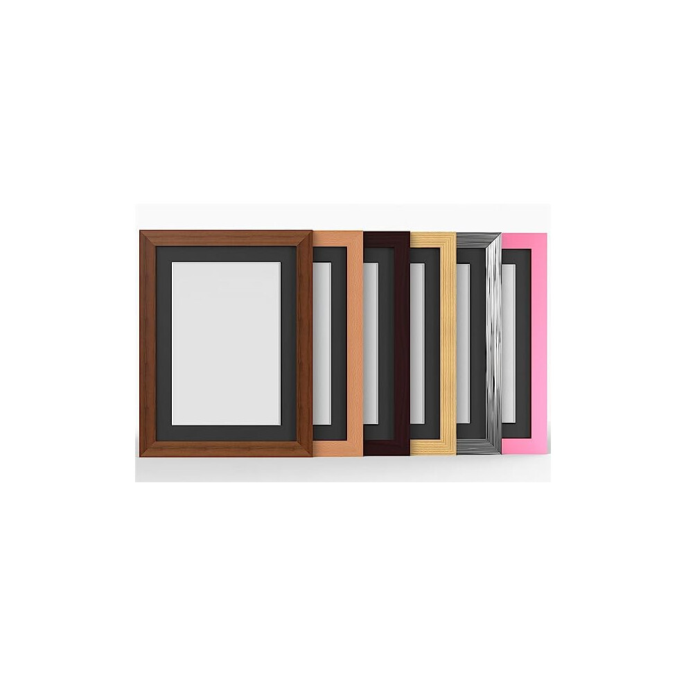 (Dark Teak Frame Black Mount, 10x8 Pic Size 9x7) MODERN Photo Picture Poster Frames with Black Mount 6 Colours Multi Sizes Dark Teak, Beech, Mahogany, Pine, Pewter, Pink