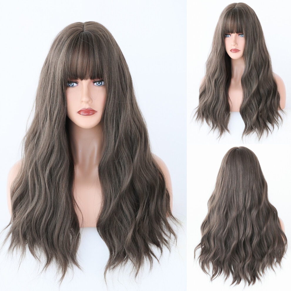 Unisex (Cold Brown_58cm) New Hair Wig European And American Wavy Curly Curly Hair Breathable Natural Wig Full Head Cover