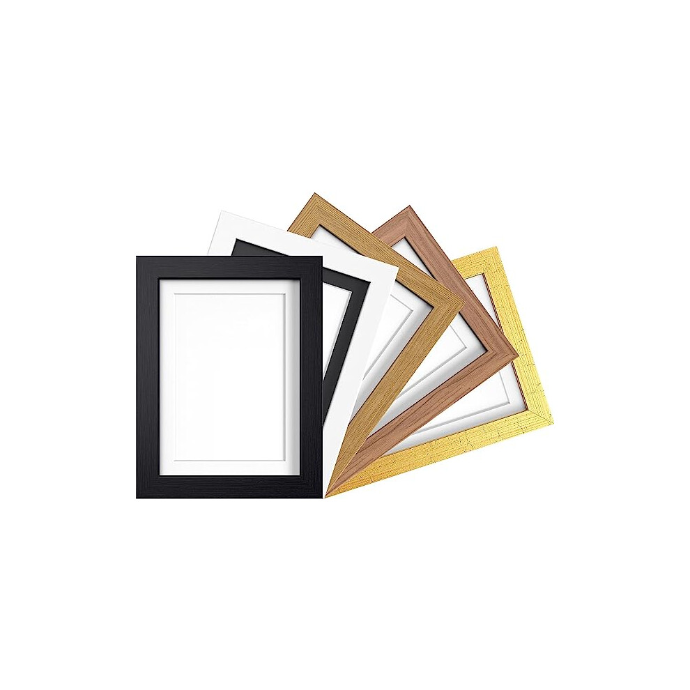 (Black Frame Black Mount, 50x70cm Pic Size A2) Modern 40mm Wide Photo Picture Poster Frames with Black Mount 6 Colours Multi Sizes Black White Oak