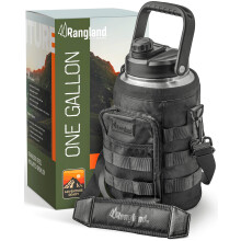 Rangland ge?oleerde 1 gallon waterfles met hoes - RVS Growler met brede mond en tactische draagtas - Isolatie voor warme/koude dranken (128oz)