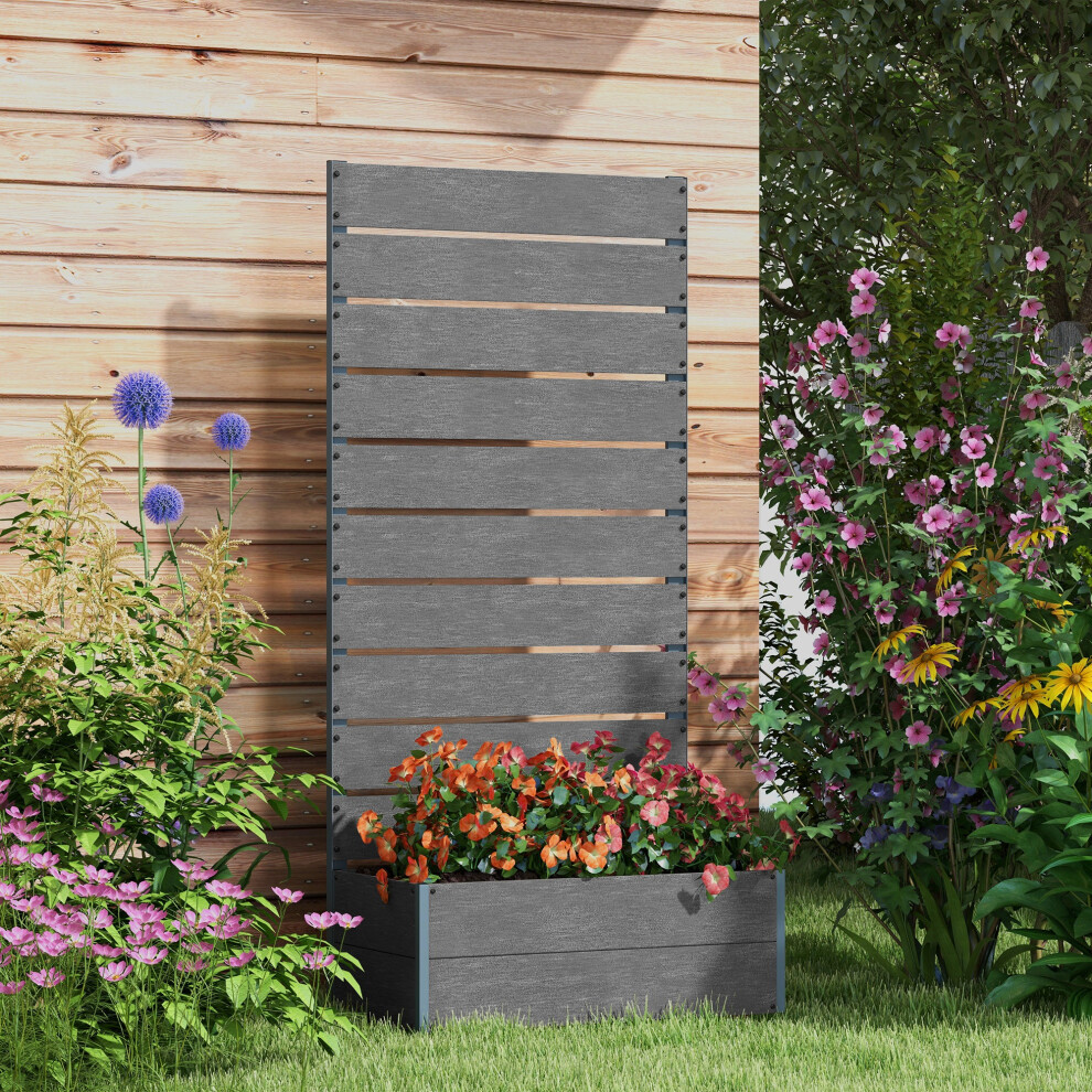 Outsunny Raised Garden Bed with Trellis and Drainage Hole, Planter Box Grey