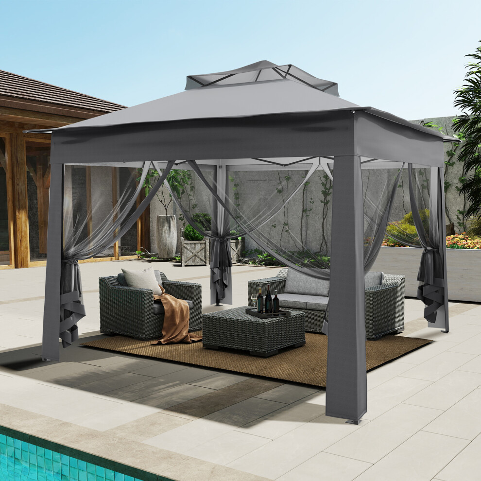 3.65M Garden Gazebo Metal Pop Up Backyard Gazebo 2-Tier Party Tent