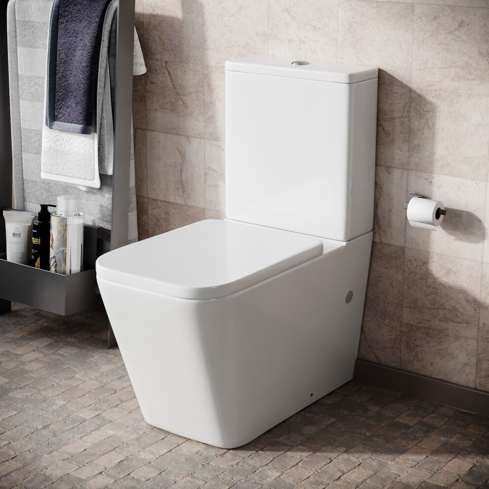Square Rimless Close Coupled Toilet, Cistern And Soft Close Toilet Seat